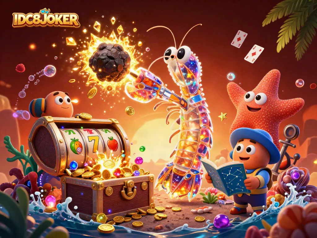 Experience thrills at IDC88JOKER with a dynamic 3D illustration showcasing vibrant gaming elements.