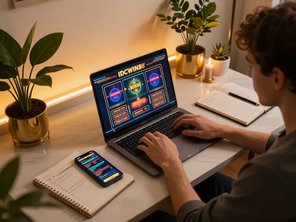 Engaging online gaming setup featuring IDCWIN88 with a warm inviting atmosphere