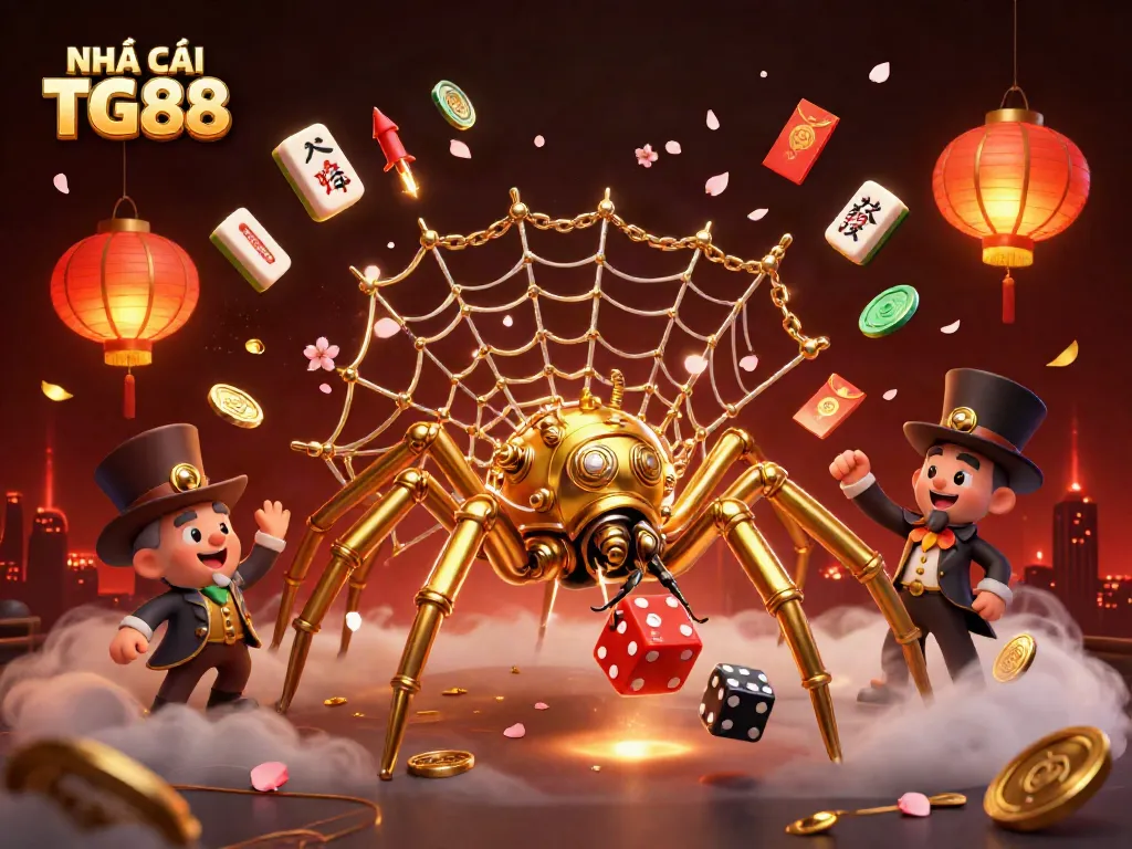 Engage in winning strategies at NHÀ CÁI TG88 with colorful casino-themed 3D illustration.