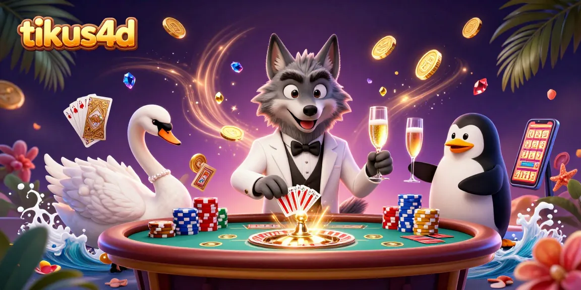 Tikus4D showcases a vibrant scene of animated characters in a glamorous casino atmosphere, highlighting winning moments.
