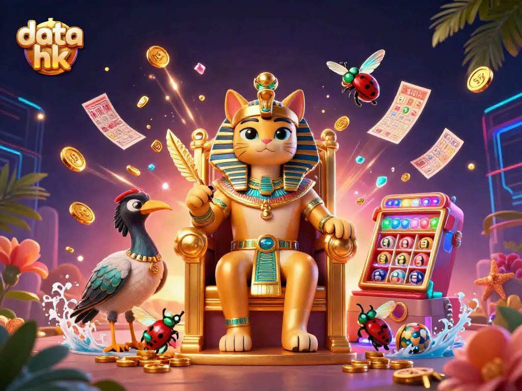 Menampilkan data hk yang akurat dengan mesin lotere dan karakter menarik dalam ilustrasi 3D.