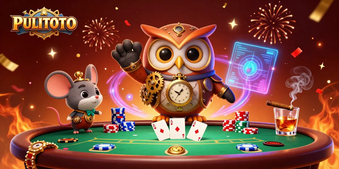 PULITOTO engaging players at a dynamic poker table in a colorful 3D casino scene.