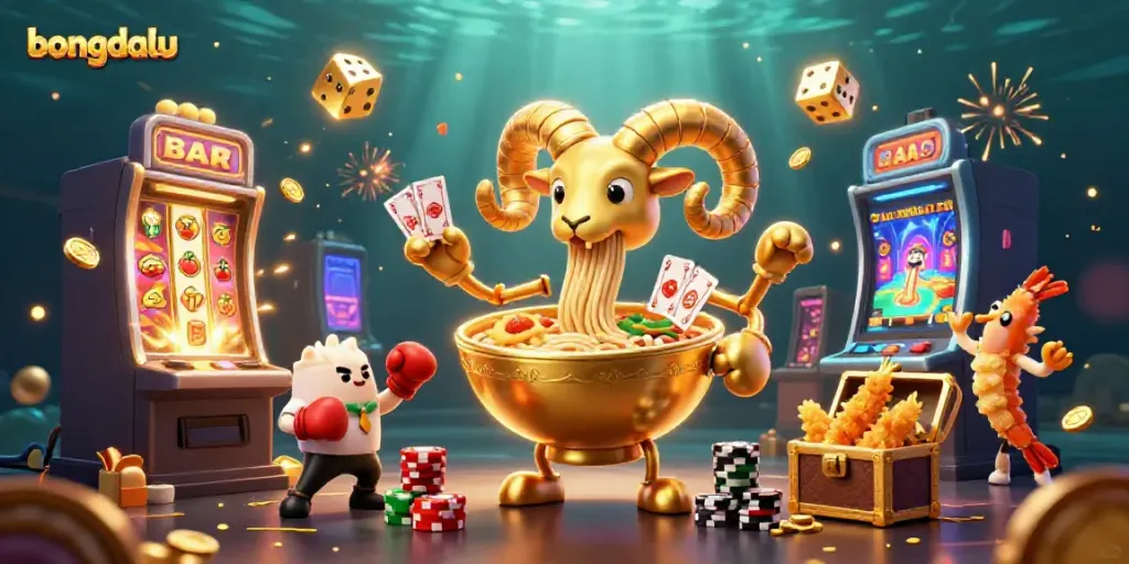 Experience the excitement of bongdalu with vibrant gaming characters and action-packed casino elements.