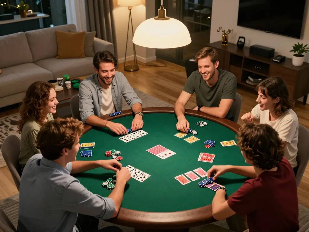WWBOLA players enjoying a lively poker night with colorful chips and cards