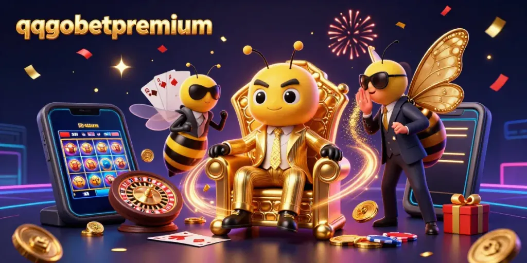 Experience the excitement of qqgobetpremium with a vibrant casino-themed 3D illustration.