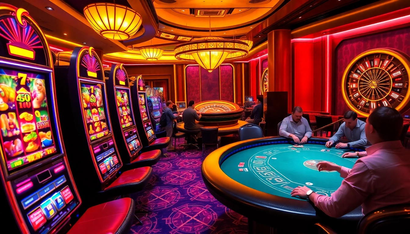 Players enjoying high-stakes poker action at 399W's vibrant casino tables.