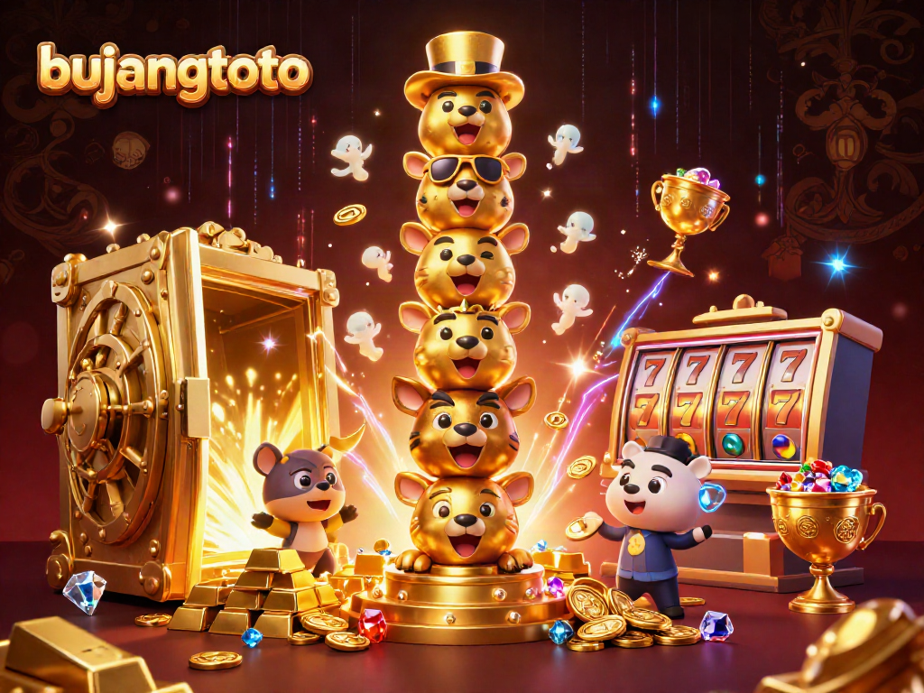 Bujangtoto showcases an engaging casino scene bursting with excitement and treasures.