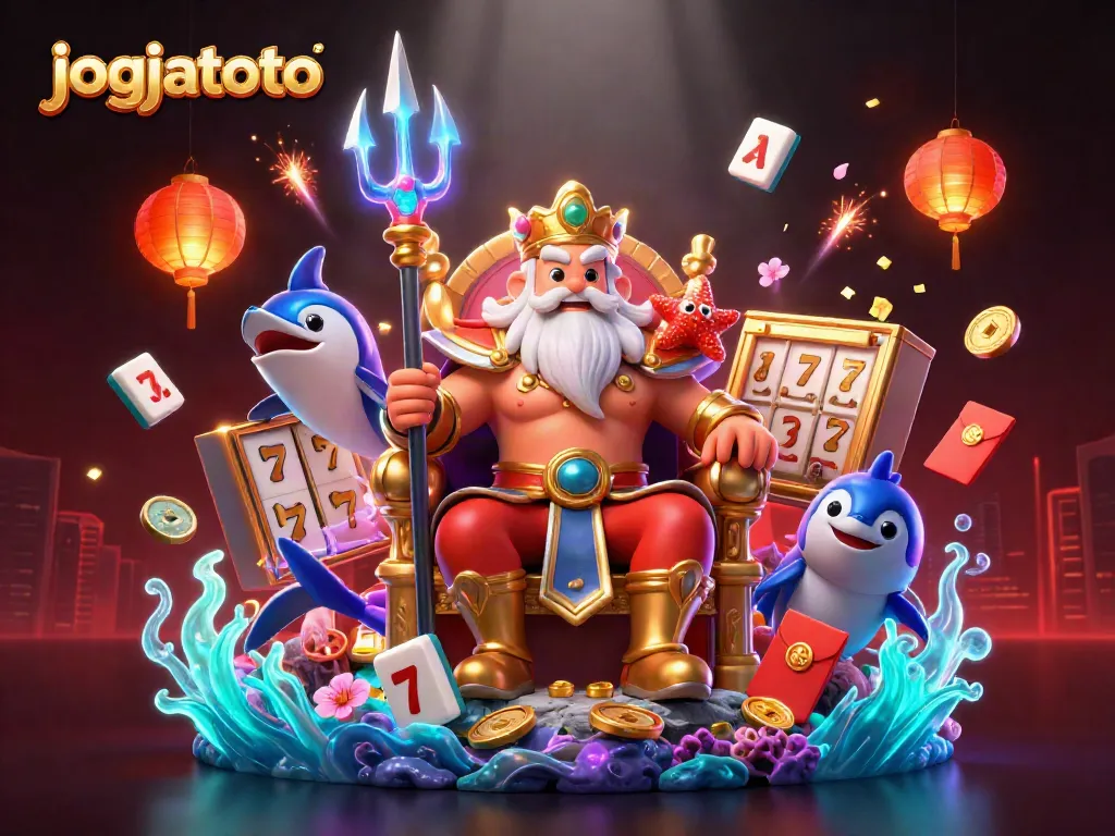 Experience dynamic gameplay at jogjatoto with slot reels, casino elements, and vibrant characters!