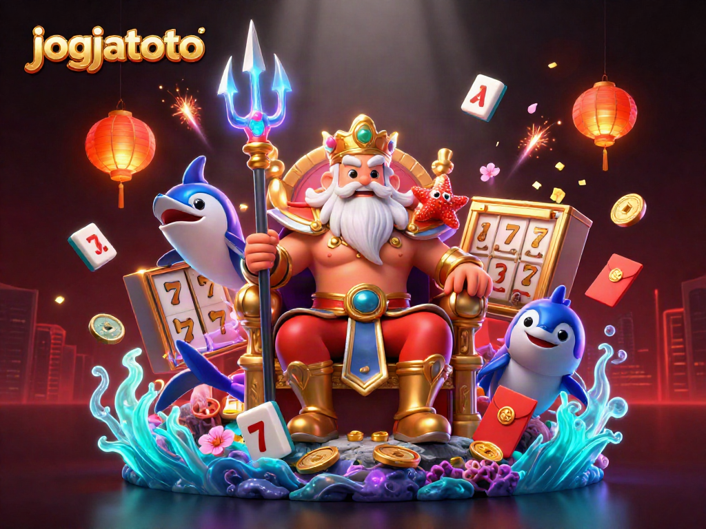 Experience dynamic gameplay at jogjatoto with slot reels, casino elements, and vibrant characters!