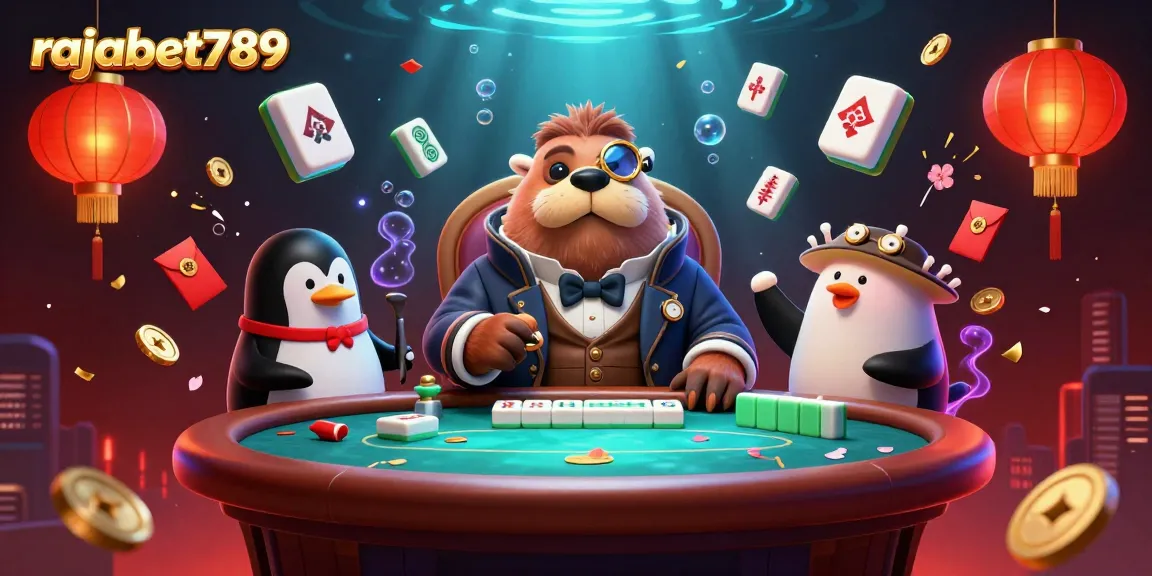 Menampilkan aksi menarik di rajabet789 dengan walrus dan dealer penguin di meja poker bawah laut