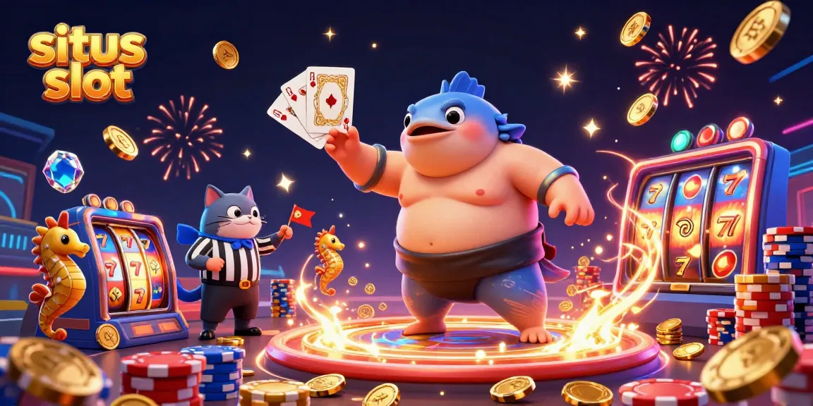 Engage in thrilling situs slot action with a festive underwater scene featuring animated characters and dazzling elements.
