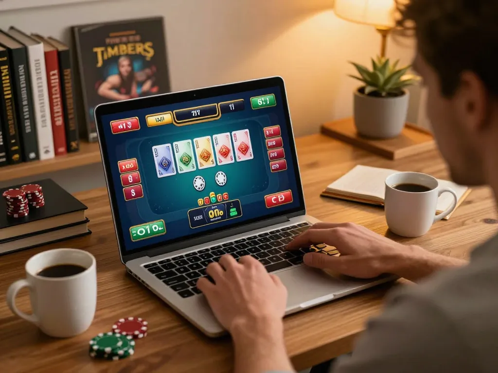 Player enjoying SC88 online poker, dynamic gameplay displayed on screen, strategic betting action