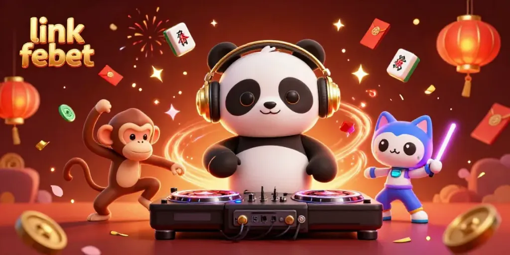 Join the excitement with link febet featuring cartoon characters celebrating at a vibrant casino scene.