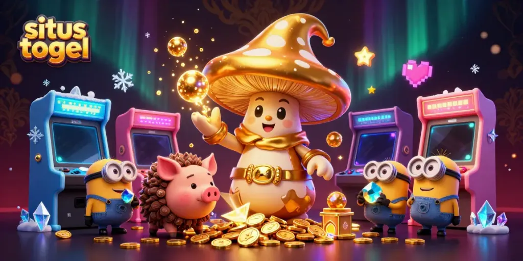 Experience the thrill of situs togel with magical characters and interactive gaming elements in a vibrant casino scene.