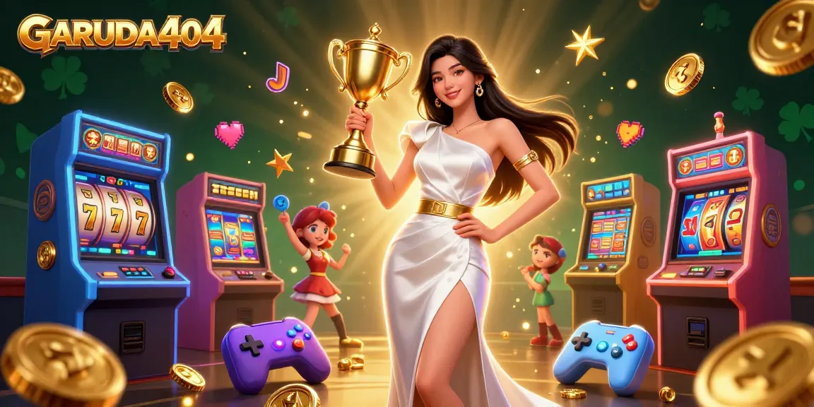 Experience the excitement at GARUDA404 with vibrant slot machines and a confident winner.