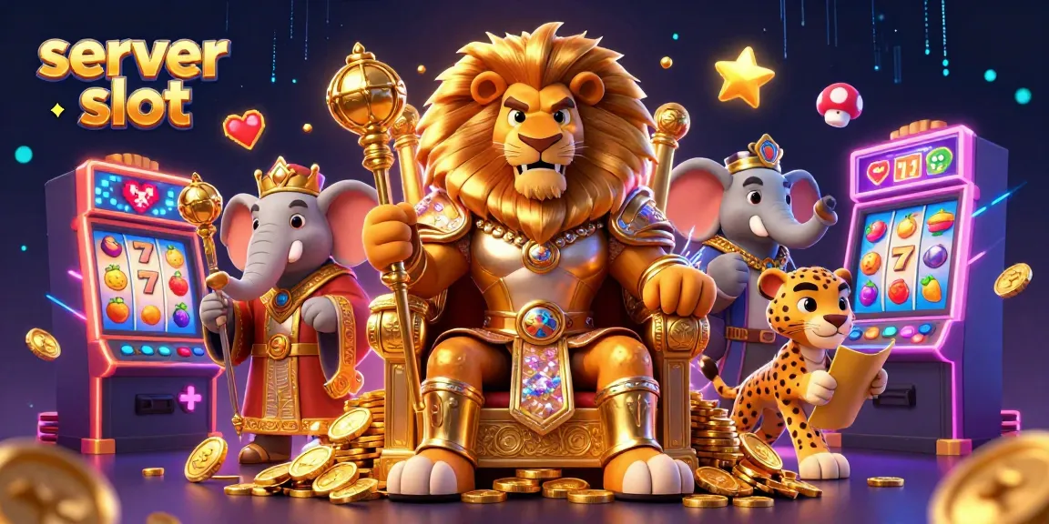 Experience the thrill of a server slot with colorful slot machines and engaging characters in a vibrant casino scene.