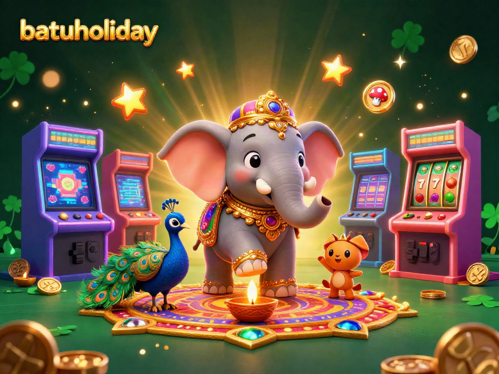 Experience excitement with batuholiday's vibrant 3D illustration of a festive casino scene.