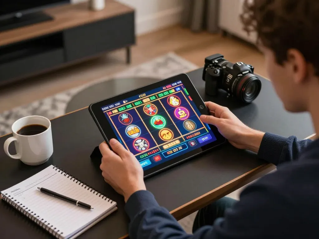 ZEUS222 engaging online slots gameplay, showcasing strategy and excitement in a modern home setting