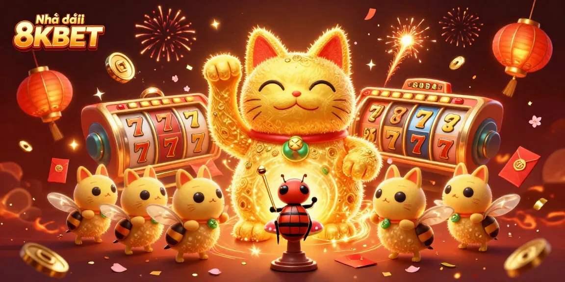 Experience thrilling moments at Nhà cái 8KBET, illustrated by a dynamic scene of a lucky cat.