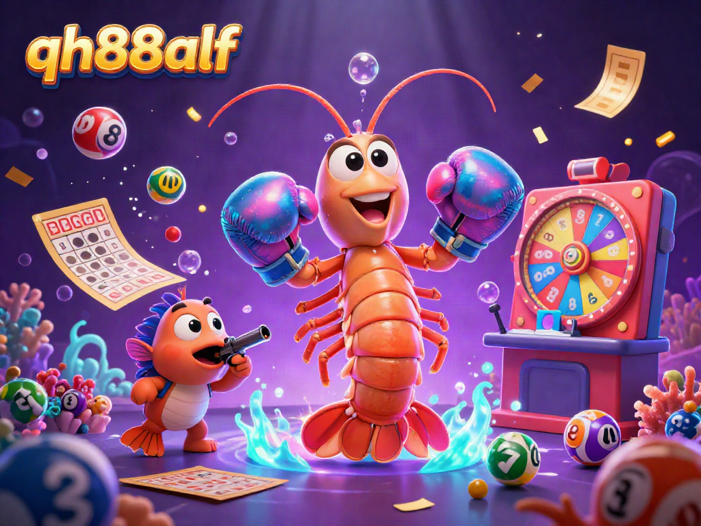 Experience the excitement of qh88alf with animated underwater casino characters and vibrant lottery elements.