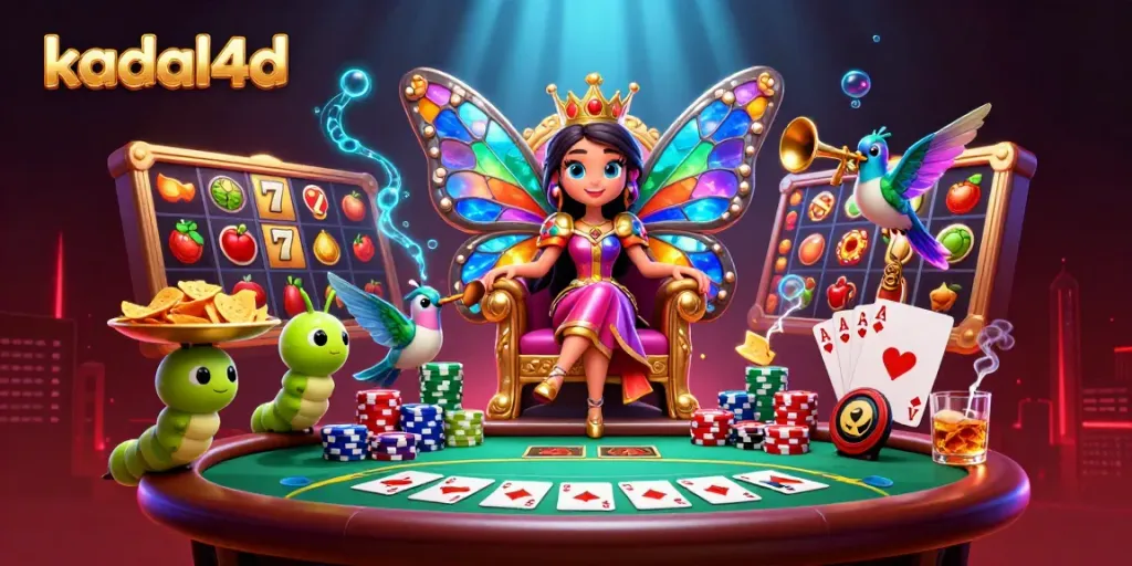 Spin slots and win big with kadal4d’s vibrant 3D illustration featuring thrilling casino game elements.
