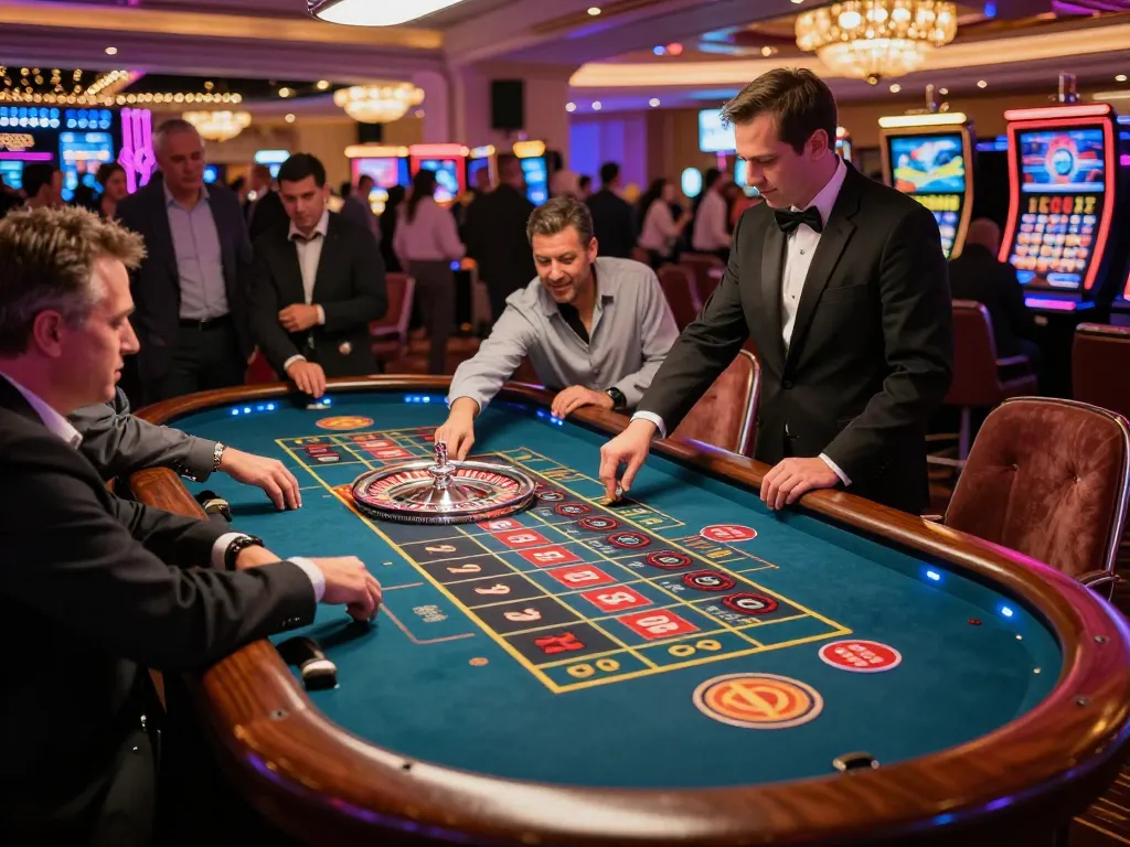 VA88 roulette players intensely focusing on the wheel during exciting gameplay in a luxurious casino