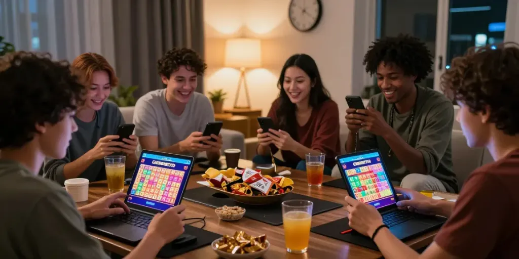 Pengalaman bermain togel online di CIREBONTOTO dengan pemain menikmati suasana santai di ruang tamu yang modern.