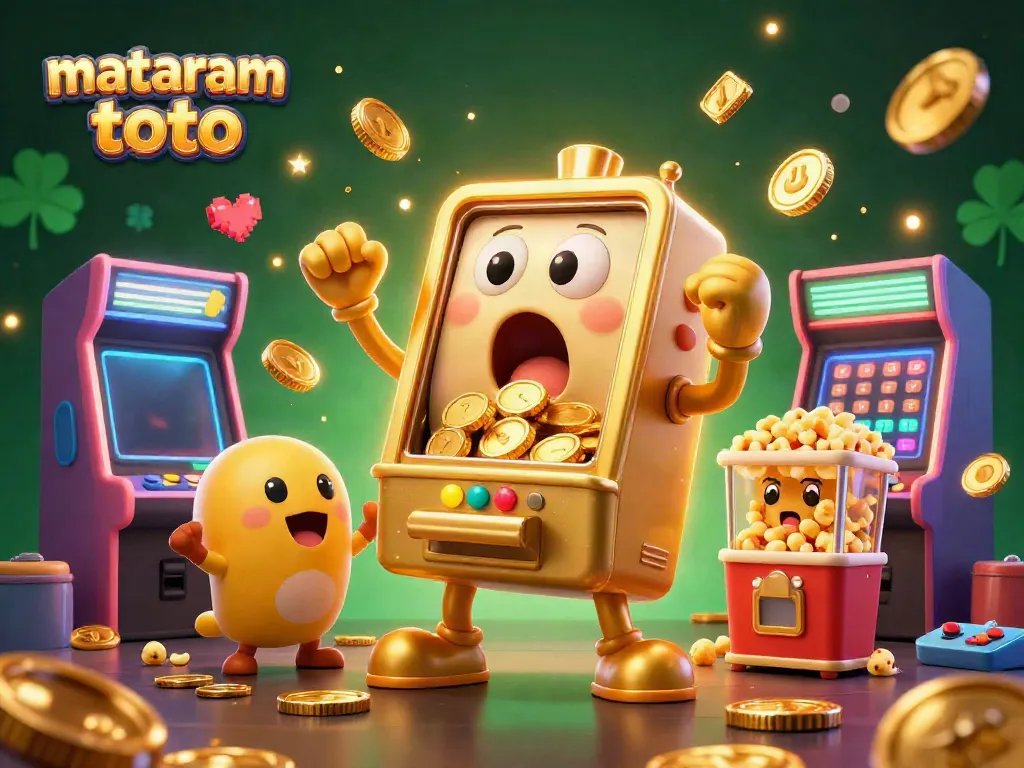 Experience the excitement of mataram toto with a golden slot machine winning a jackpot in vivid 3D.