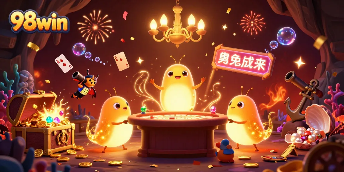 Experience the excitement of 98win as glowworms illuminate a vibrant cave casino with unique gaming elements.