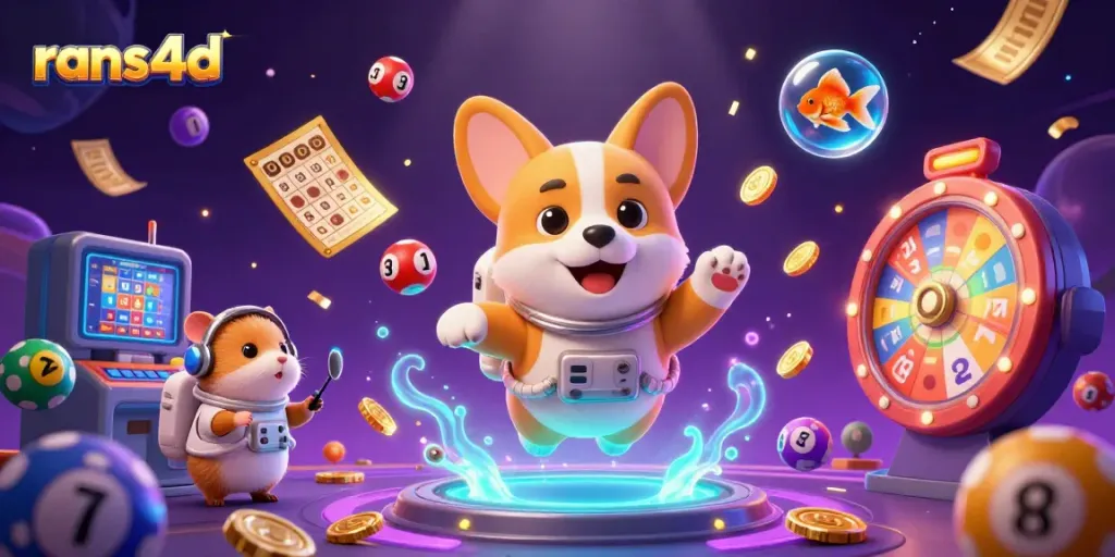 RANS4D menampilkan astronaut corgi bermain di kasino luar angkasa dengan bola lotere berwarna-warni