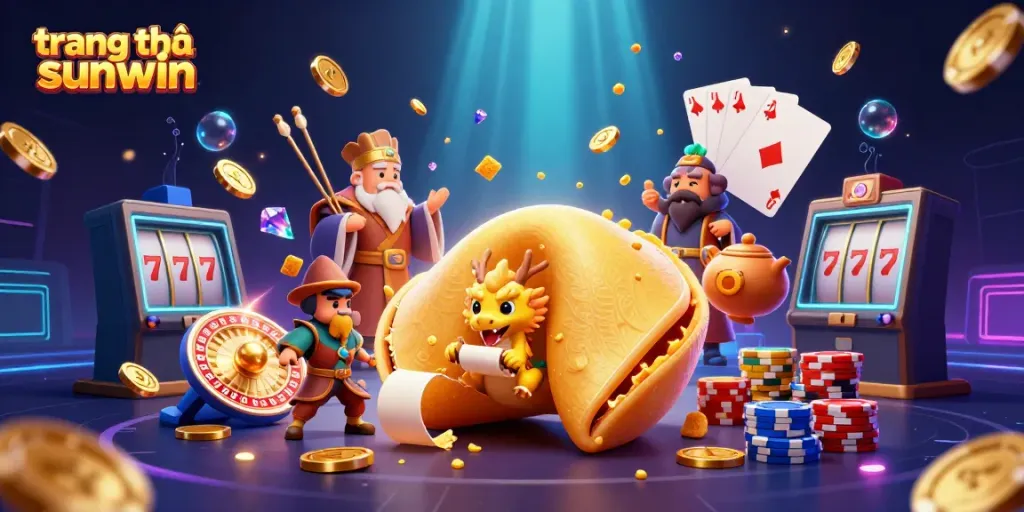 Experience the vibrant energy of the trang chủ sunwin casino with golden coins and exciting game elements in a dynamic illustration.