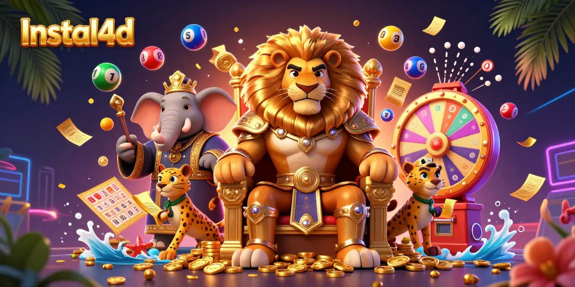 Engage with Instal4d in this vibrant, dynamic casino scene featuring lottery elements and charming characters.
