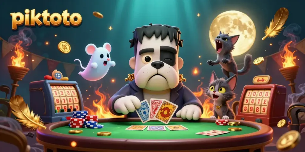 Experience the thrilling world of piktoto with a unique gambling scene featuring cartoon characters and vibrant elements.