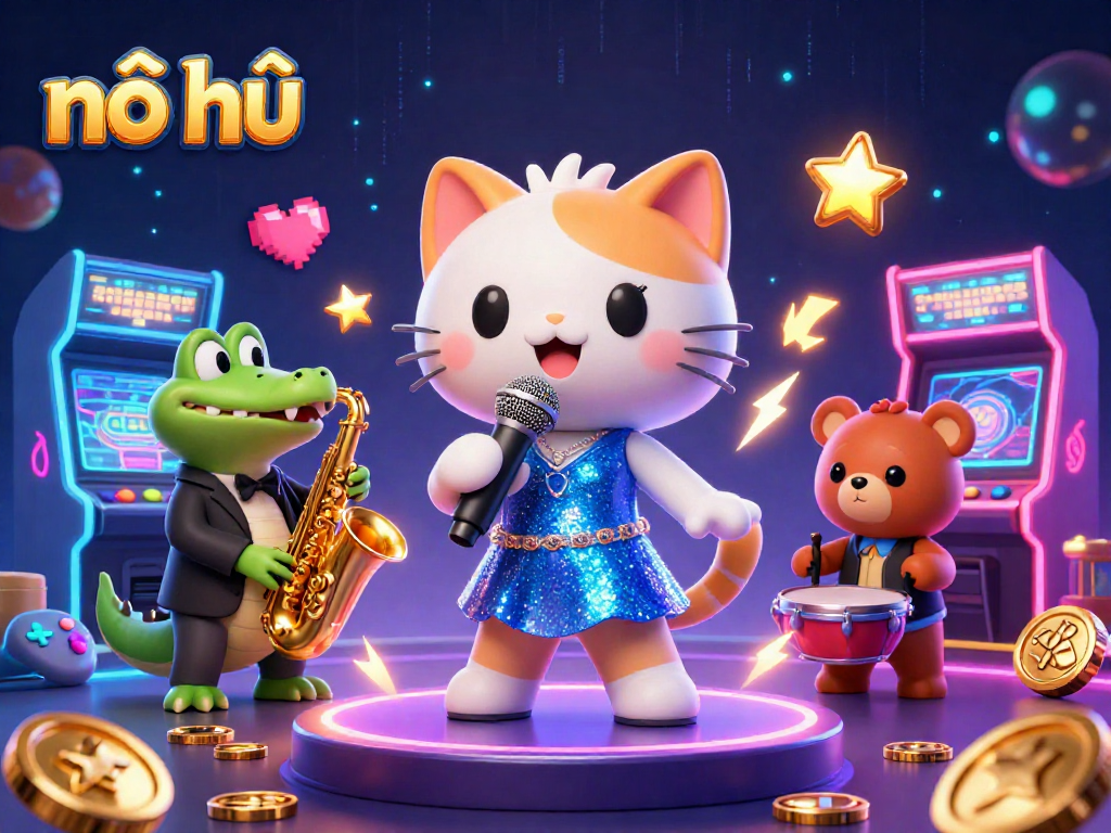 Spin and win with nổ hũ in an energetic casino scene filled with colorful characters and gaming elements.