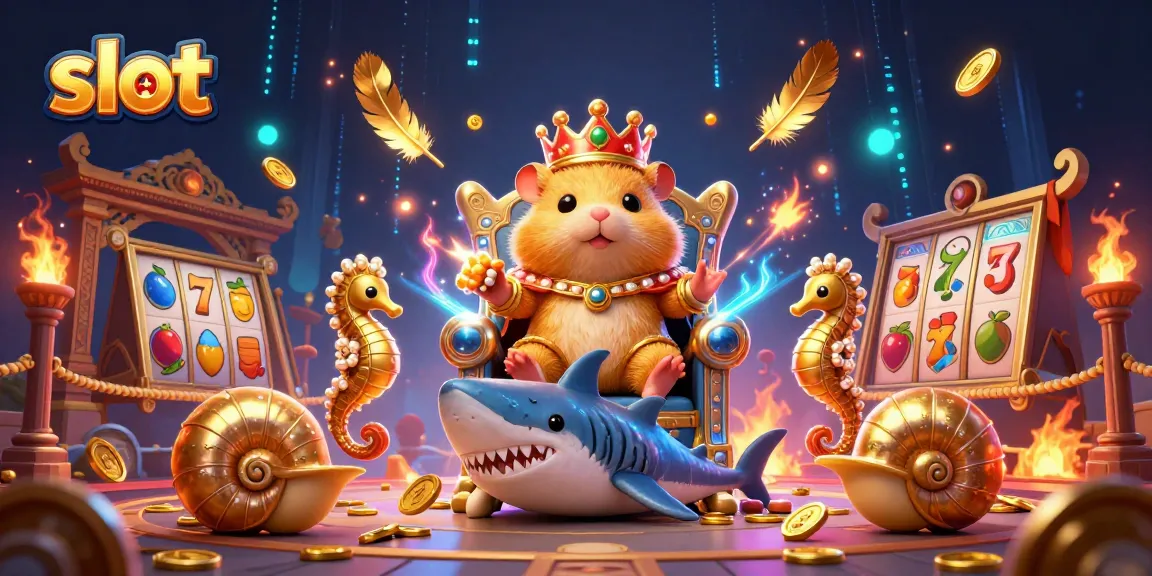 Slot gacor dengan raja hamster emas dan penjaga kuda laut dalam ilustrasi kasino.