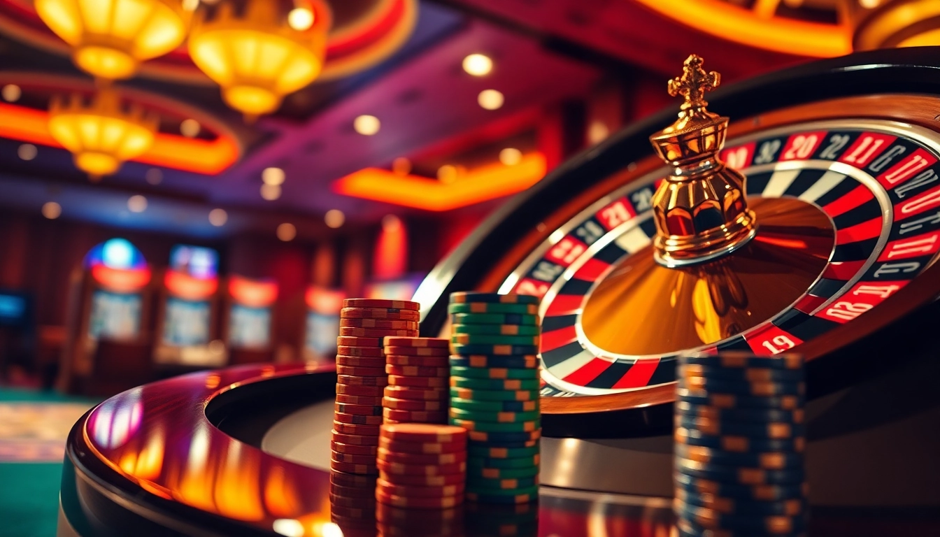 Berpartisipasi dengan chip di mildcasino, menikmati suasana mewah permainan roulette di kasino.