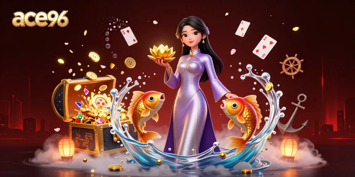 Spin the reels at ace96 with luxurious gaming elements and vibrant golden koi fish.