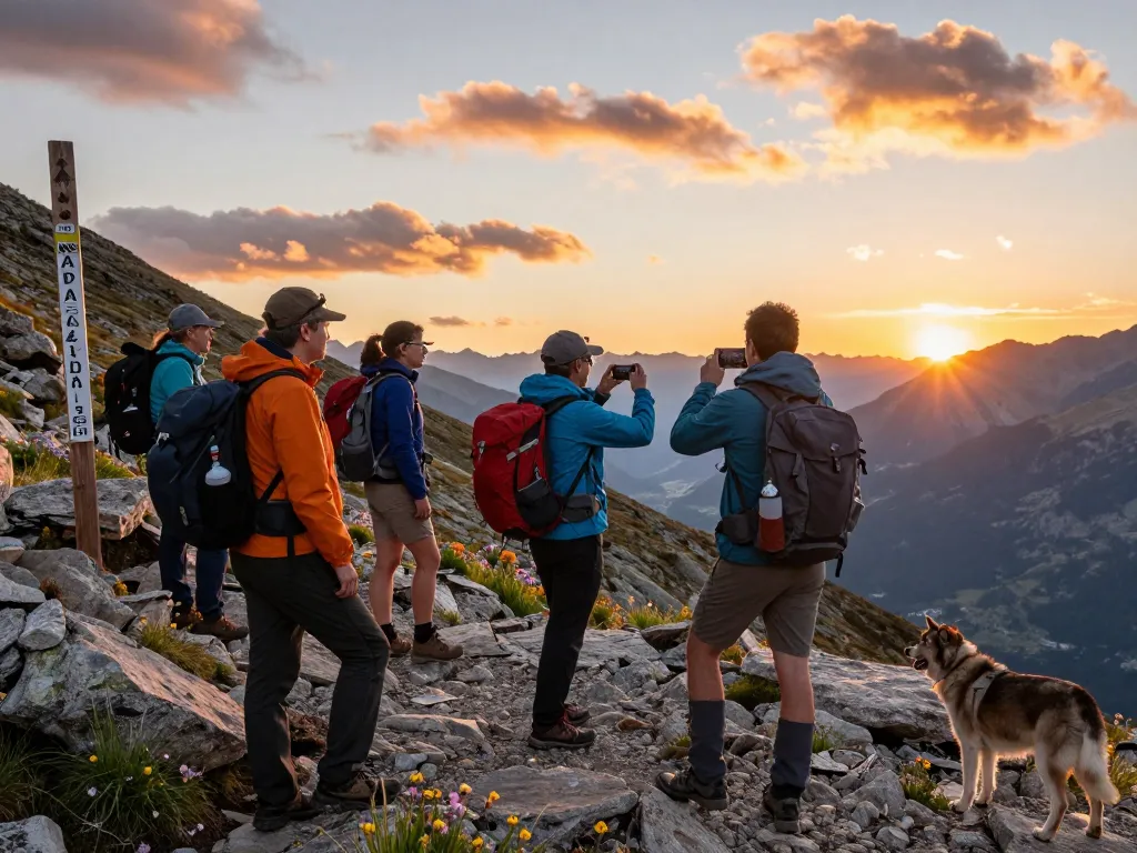 Explorers enjoying the breathtaking views at a mountain pass during sunset, highlighting Fly88's adventurous spirit and travel experiences.