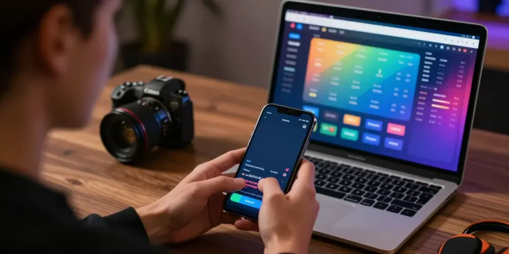 Pengguna AHHA4D memainkan aplikasi togel online di smartphone dengan interface yang menarik.