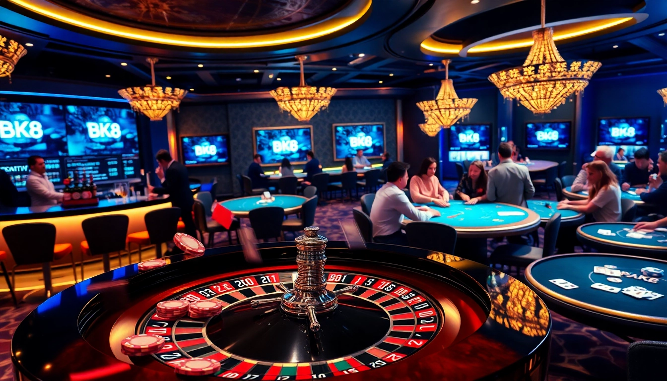 Engaging casino experience with BK8 roulette table and vibrant gaming atmosphere