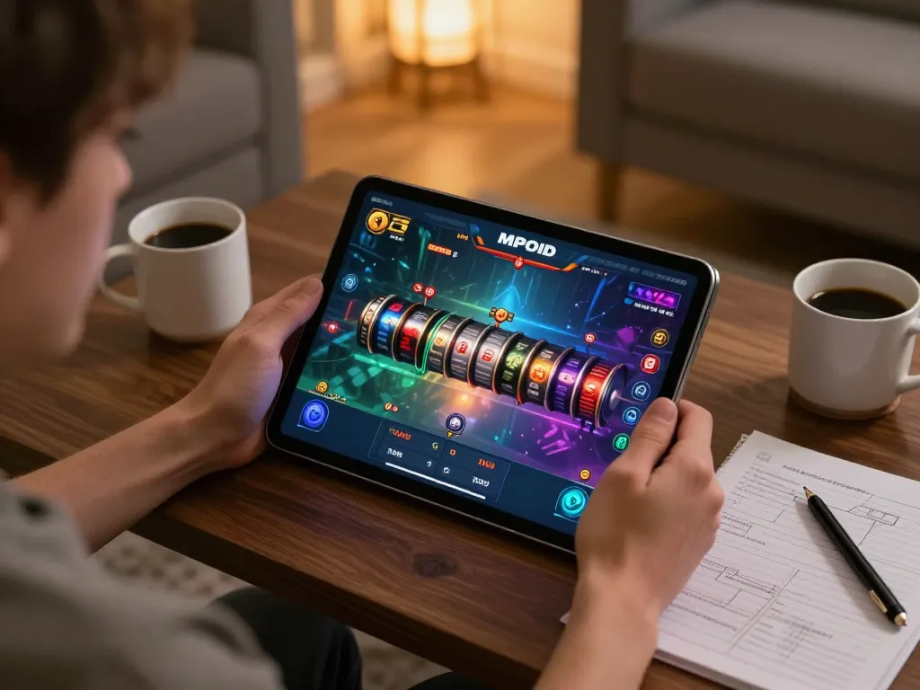 MPOID player engaging with interactive gaming interface in a cozy home environment.