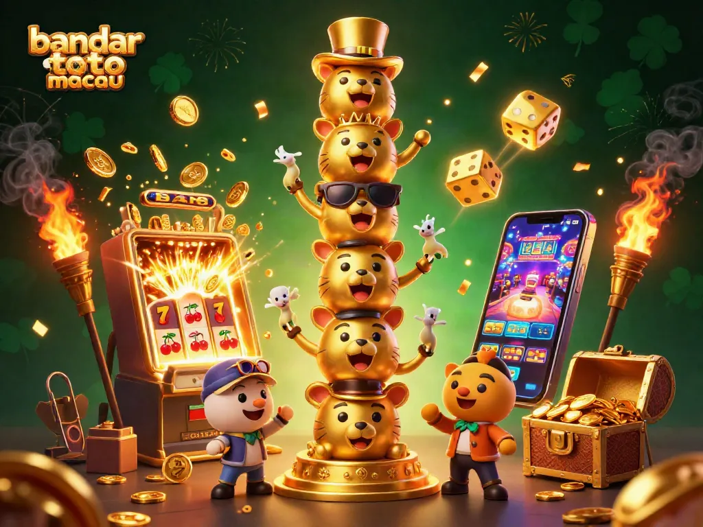 Menangkan permainan bandar toto macau dengan ilustrasi menarik alat slot dan simbol keberuntungan.