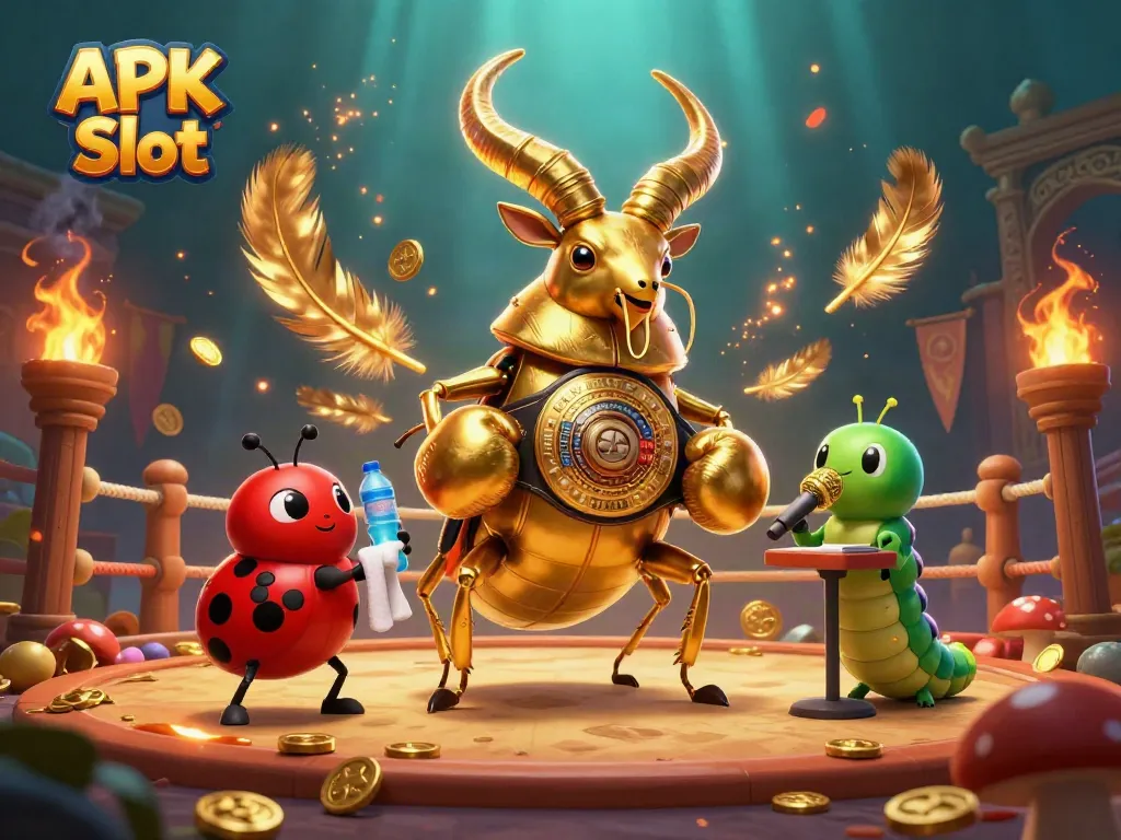 Engage with APK Slot features in this vibrant 3D illustration of a unique casino-themed showdown.