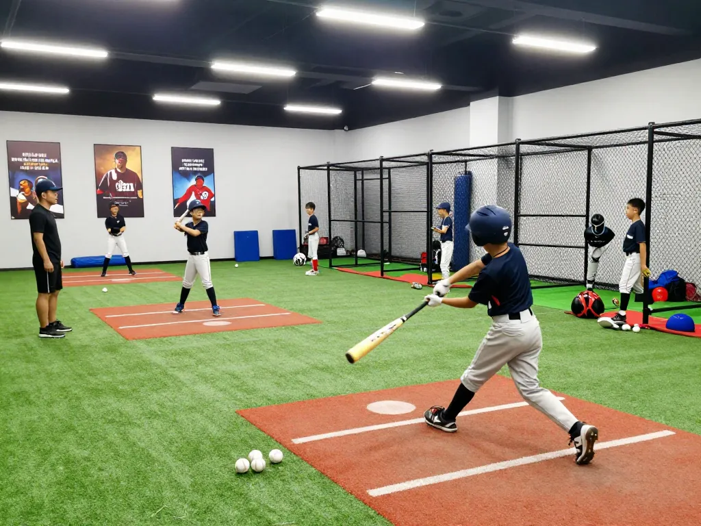 Hitclub athletes practicing batting skills in a vibrant training facility with motivational elements.