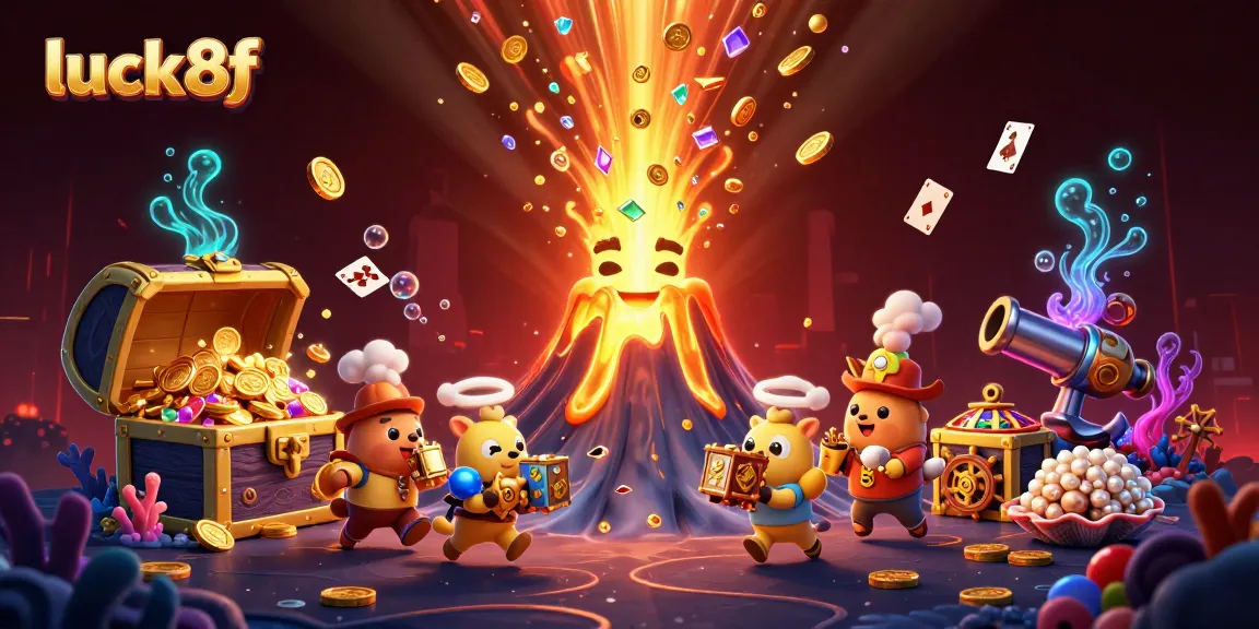Engage in thrilling gameplay at luck8f with a vibrant casino-themed illustration of treasure and excitement.