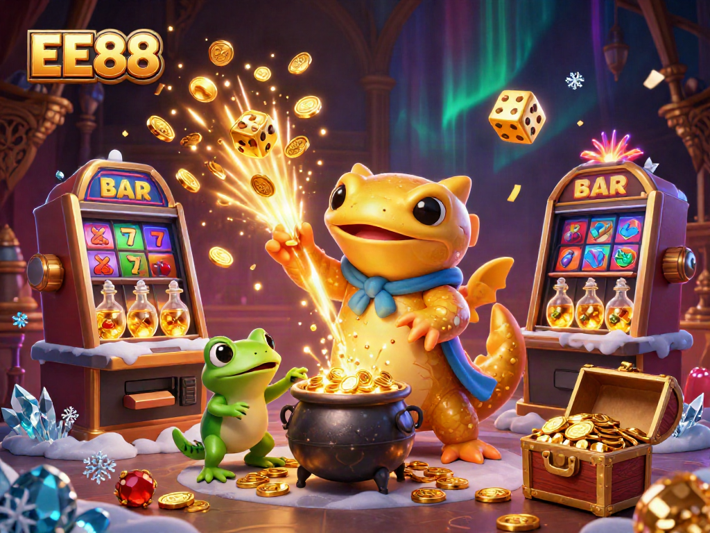 Experience thrilling gameplay with EE88's immersive casino atmosphere featuring enchanting characters and golden treasures.