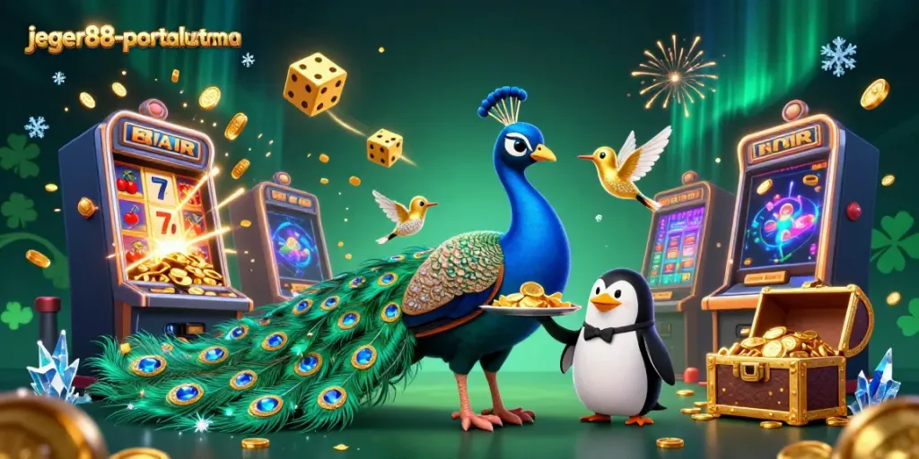 Menangkan jackpot di jeger88-portalutama dengan slot online dan karakter unik dalam ilustrasi penuh warna.