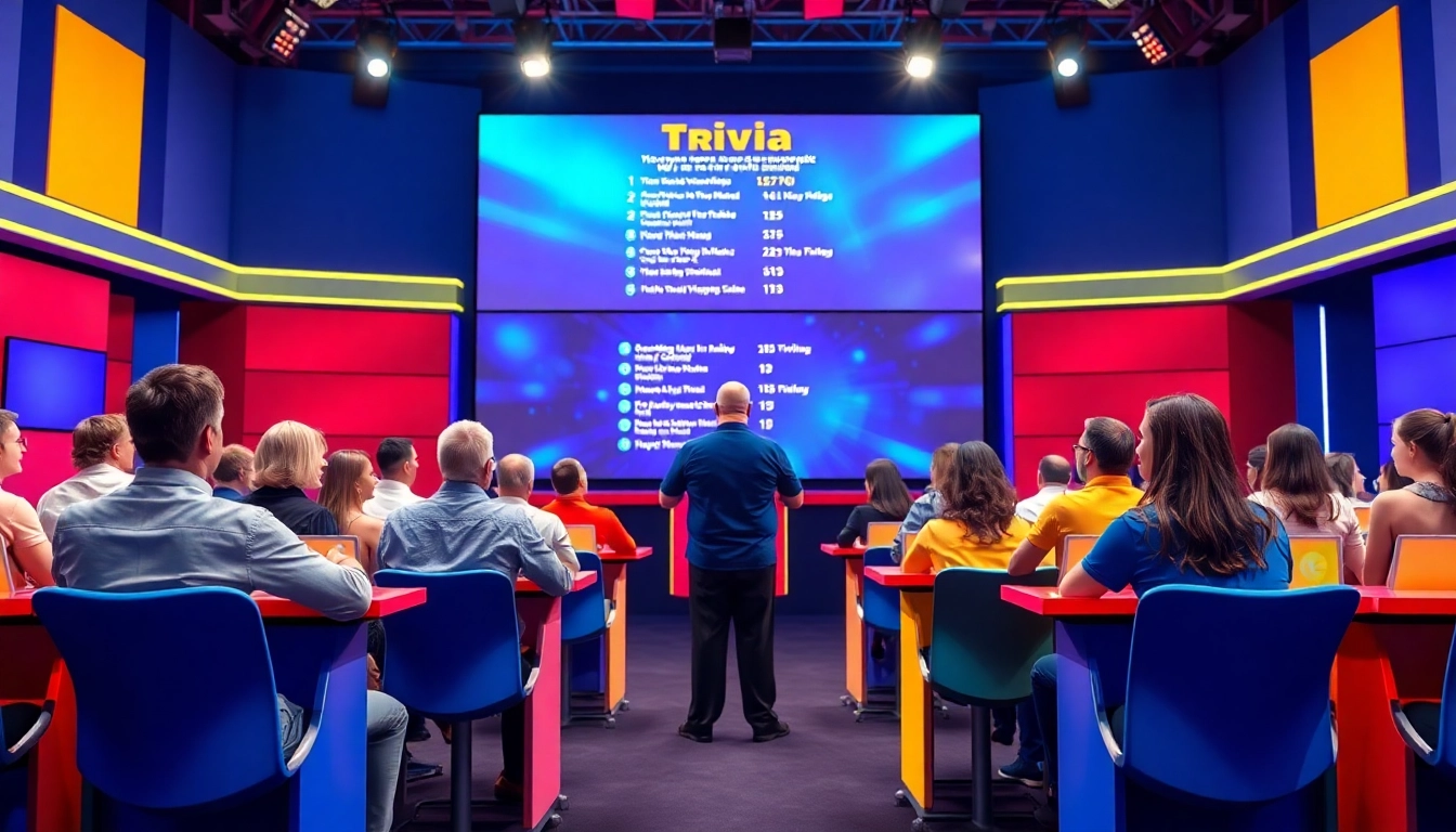 Participants engaged in a lively quiz competition testing their general knpwledge in a colorful setting.