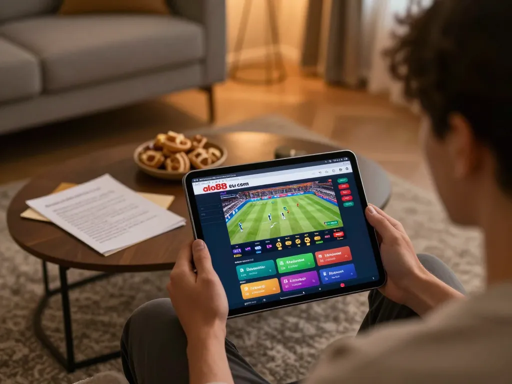 Engaged player enjoying online gaming experience at alo88 eu com, showcasing interactive betting options in a cozy setting.