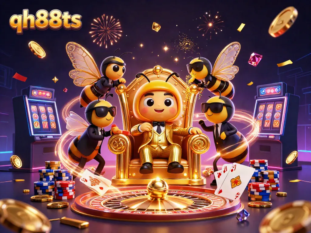 Engage in high-stakes action at QH88TS with a vibrant 3D illustration featuring a cartoon bumblebee mob boss and casino elements.